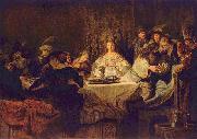 Rembrandt, Simson, an der Hochzeitstafel das Ratsel aufgebend
